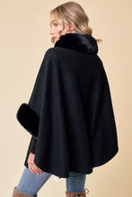 Load image into Gallery viewer, 4686-Black Solid Poncho Taupe Faux Fur Trim-BLACK
