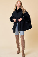 Load image into Gallery viewer, 4686-Black Solid Poncho Taupe Faux Fur Trim-BLACK
