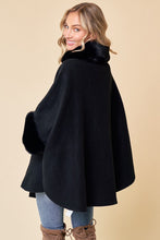 Load image into Gallery viewer, 4686-Black Solid Poncho Taupe Faux Fur Trim-BLACK
