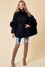 Load image into Gallery viewer, 4686-Black Solid Poncho Taupe Faux Fur Trim-BLACK
