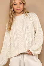 Load image into Gallery viewer, 3942-Pearl button closures aran knit pullover sweater-IVORY
