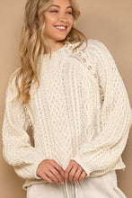 Load image into Gallery viewer, 3942-Pearl button closures aran knit pullover sweater-IVORY
