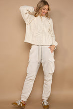 Load image into Gallery viewer, 3942-Pearl button closures aran knit pullover sweater-IVORY
