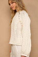 Load image into Gallery viewer, 3942-Pearl button closures aran knit pullover sweater-IVORY
