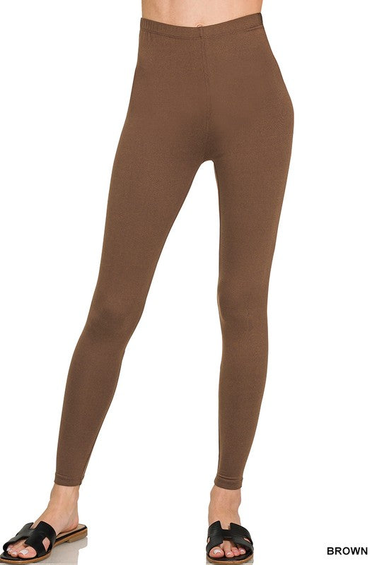 5452-Premium Microfiber Full Length Leggings-BROWN
