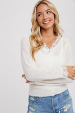 Load image into Gallery viewer, 4766-BUTTON FRONT LACE TRIM KNIT TOP
