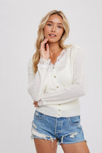 Load image into Gallery viewer, 4766-BUTTON FRONT LACE TRIM KNIT TOP
