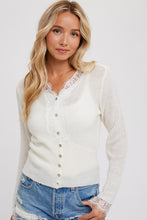 Load image into Gallery viewer, 4766-BUTTON FRONT LACE TRIM KNIT TOP
