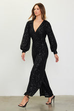 Load image into Gallery viewer, 4750-LONG SLEEVE V NECK SEQUIN JUMPSUIT
