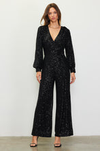 Load image into Gallery viewer, 4750-LONG SLEEVE V NECK SEQUIN JUMPSUIT
