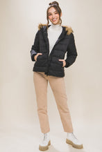 Load image into Gallery viewer, 3708-Puffer Jacket With Faux Fur Hoodie Lining-BLACK
