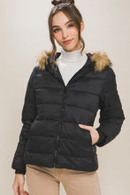 Load image into Gallery viewer, 3708-Puffer Jacket With Faux Fur Hoodie Lining-BLACK
