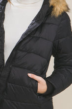 Load image into Gallery viewer, 3708-Puffer Jacket With Faux Fur Hoodie Lining-BLACK
