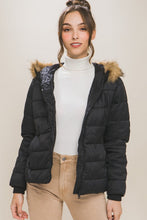 Load image into Gallery viewer, 3708-Puffer Jacket With Faux Fur Hoodie Lining-BLACK
