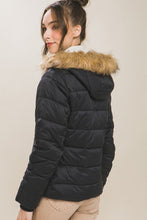 Load image into Gallery viewer, 3708-Puffer Jacket With Faux Fur Hoodie Lining-BLACK
