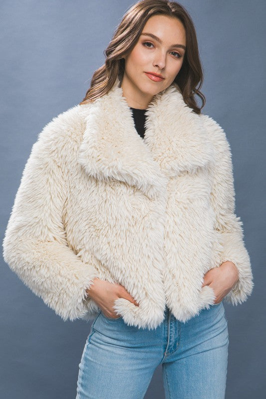 4790-Mid Waist Faux Fur Coat-IVORY