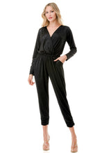 Load image into Gallery viewer, 5437-Ls Surplice Textured Jogger Jumpsuit-BLACK
