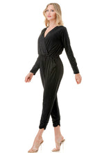 Load image into Gallery viewer, 5437-Ls Surplice Textured Jogger Jumpsuit-BLACK
