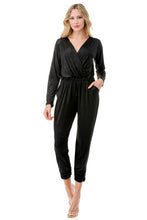 Load image into Gallery viewer, 5437-Ls Surplice Textured Jogger Jumpsuit-BLACK
