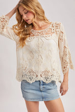 Load image into Gallery viewer, 6354- Boho Sheer Crochet 3/4 Sleeved Top-NATURAL
