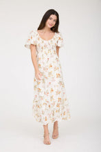 Load image into Gallery viewer, 6009- Floral Bell Sleeve Smocked Bust Midi Dress-IVORY
