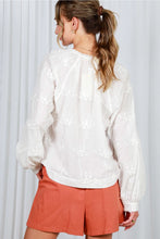 Load image into Gallery viewer, 5936-Floral Embroidered Tie Neck Tassel 100%Cotton Top
