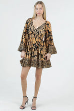Load image into Gallery viewer, 6604- V Neck Wide Bell Sleeve Printed Dress-YELLOW
