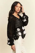 Load image into Gallery viewer, 5234-Crochet V Neck Long Sleeve Knit Sweater Top-BLK
