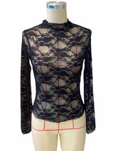 Load image into Gallery viewer, 5117-Lace Slim Fit Long Sleeved Top-BLACK

