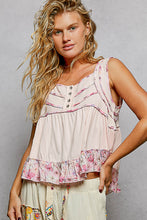 Load image into Gallery viewer, 5968- POL-Square Neck Soft Jersey Floral Trim Boho Tank-PINK
