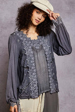 Load image into Gallery viewer, 5796- POL Floral Lace Crochet V-Neck Top-CHARCOAL
