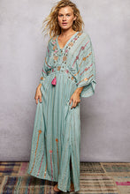 Load image into Gallery viewer, 5804- POL V-Neck Tassel Glint Embroidery Cotton Flowy Fit Maxi Dress
