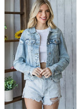 Load image into Gallery viewer, 4517-Cropped Denim Jacket with Asymmetric Seam
