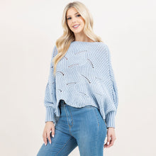 Load image into Gallery viewer, 5791-Openwork Loose Knit Batwing Sweater-LT BLUE
