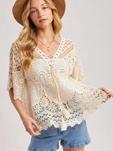 Load image into Gallery viewer, 6122- Boho Sheer Crochet Lace Top with Tassels

