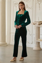 Load image into Gallery viewer, 5732-Velvet Square Neck Button Top-HUNTER
