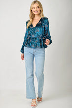 Load image into Gallery viewer, 6657-  Embroidery Velvet Surplice Neck Blouse-EMERALD
