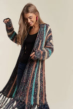 Load image into Gallery viewer, 4770-FRINGE HEM MULTI STRIPE CARDIGAN-NAVY
