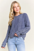 Load image into Gallery viewer, 5735-TEXTURED Cable Knit Crew Neck Sweater-NAVY
