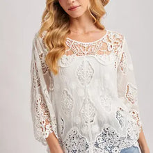 Load image into Gallery viewer, 6121- Boho Sheer Crochet 3/4 Sleeved Top
