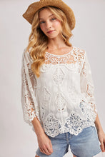 Load image into Gallery viewer, 6353- Boho Sheer Crochet 3/4 Sleeved Top-IVORY
