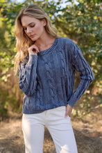 Load image into Gallery viewer, 6529-Mineral Washed Cable Knit Sweater-NAVY
