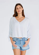 Load image into Gallery viewer, 5191-Ruched Dolman Sleeve Button Front Blouse-ICE BLUE
