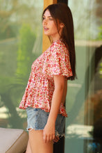 Load image into Gallery viewer, 5290-V Neck Smocked Bodice Lurex Threads Top-RED

