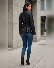 Load image into Gallery viewer, 6688- Leather Wrap Jacket-BLACK
