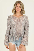 Load image into Gallery viewer, 6598- V Neck Fringe Hem Pullover Sweater-BROWN
