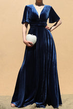 Load image into Gallery viewer, 3839-V NECK VELVET MAXI DRESS-NAVY
