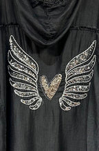 Load image into Gallery viewer, 4511-SEQUIN WINGS AND HEART RAW EDGE CARDIGAN HOODIE
