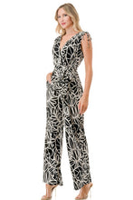 Load image into Gallery viewer, 4499-SURPLICE FRONT WAIST TIE JUMPSUIT-BLK/WHITE
