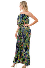 Load image into Gallery viewer, 4397-WIDE LEG JUMPSUIT W/ RING BELT-NAVY PAISLEY
